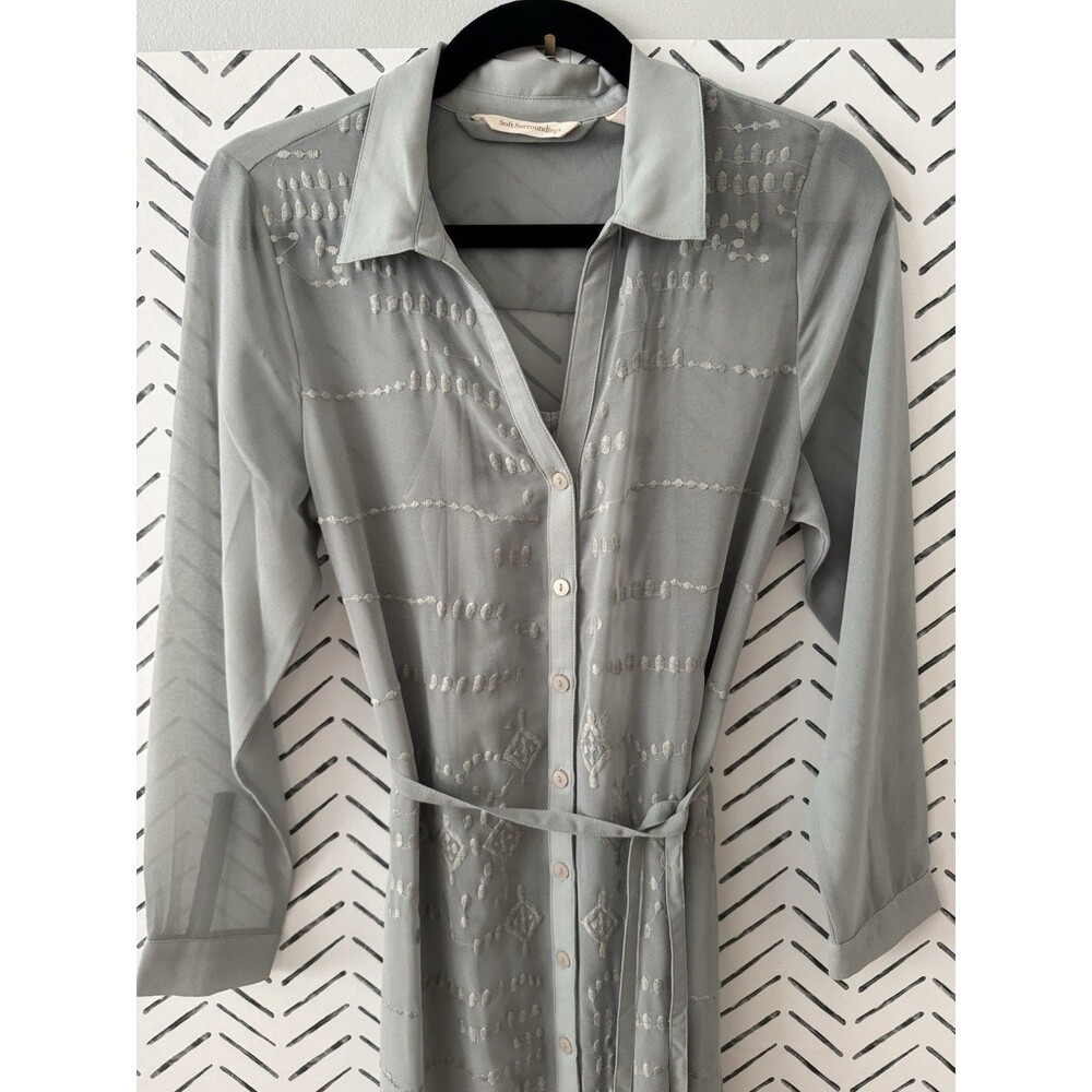 Soft Surroundings Light Gray Ibiza Maxi Dress‎ Sheer Embroidered Women's PXS
